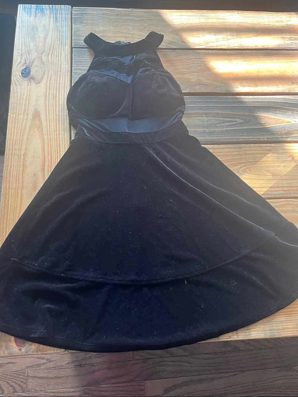 Emerald Sundae Black Velvet Halter Mesh Skater Dress